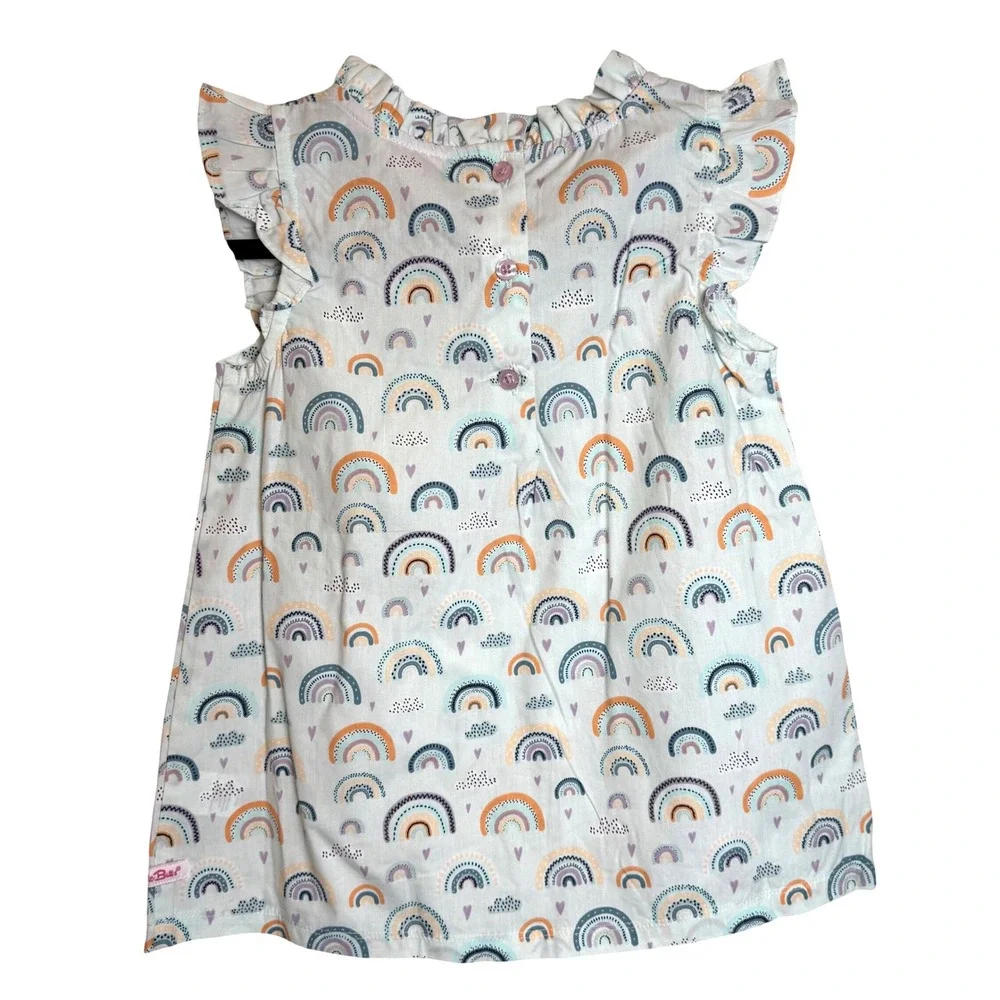 RuffleButts Girls Rainbow Print Dress Size 8 Ruffle Sleeve Cotton Pastel Spring